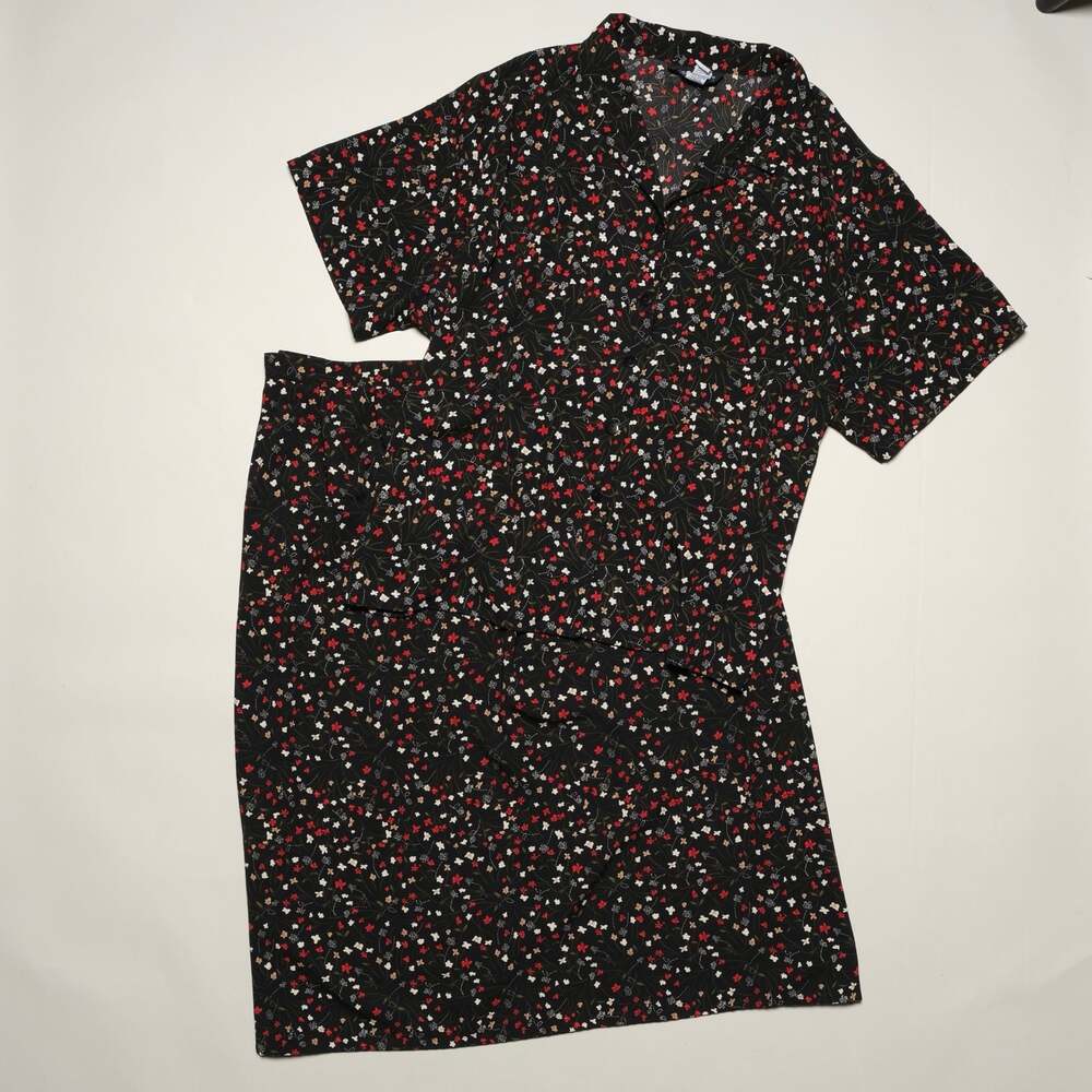 Vintage Floral Print 2-Piece Shirt and Skirt Set Size 3X
